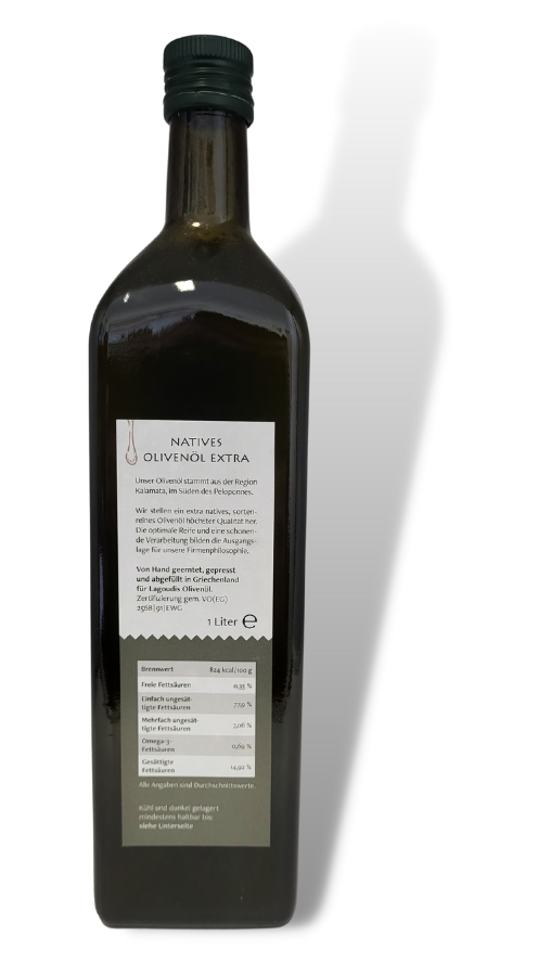 Natives Olivenöl extra Lagoudis - Kaltpressung - 1 L Olivenöl Nährwerte