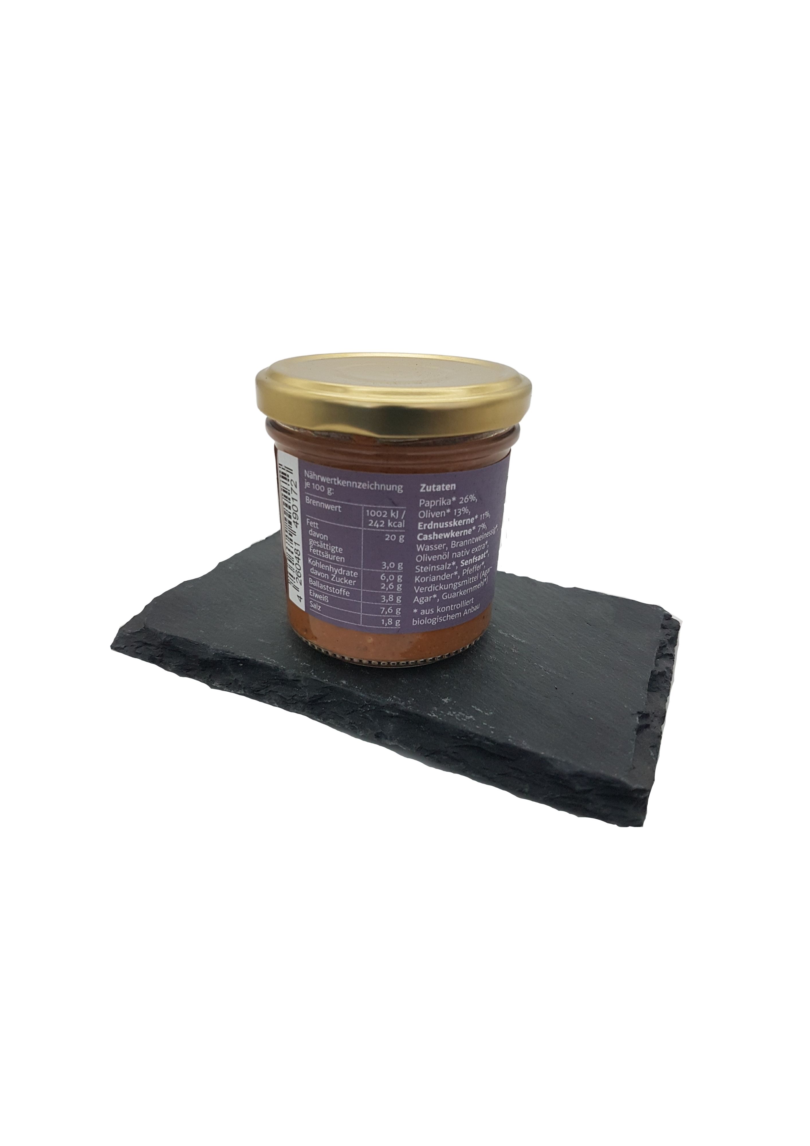Vegannett - Aufstrich Paprika Olive mit 18% Nussmus, 135 g Rückseite Paprika Olive