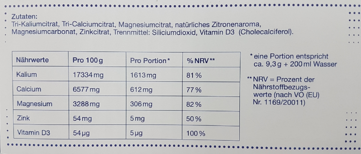 Basenpulver mit 95% Citraten Nährwerte Basenpulver