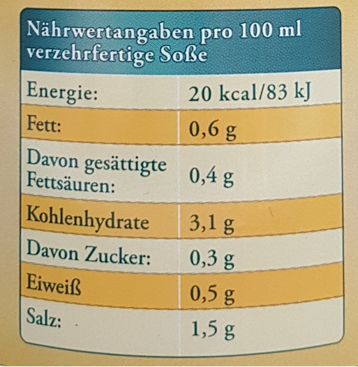 Dunkle vegane Soße (rein pflanzlich) Nährwerte der Dunklen Soße