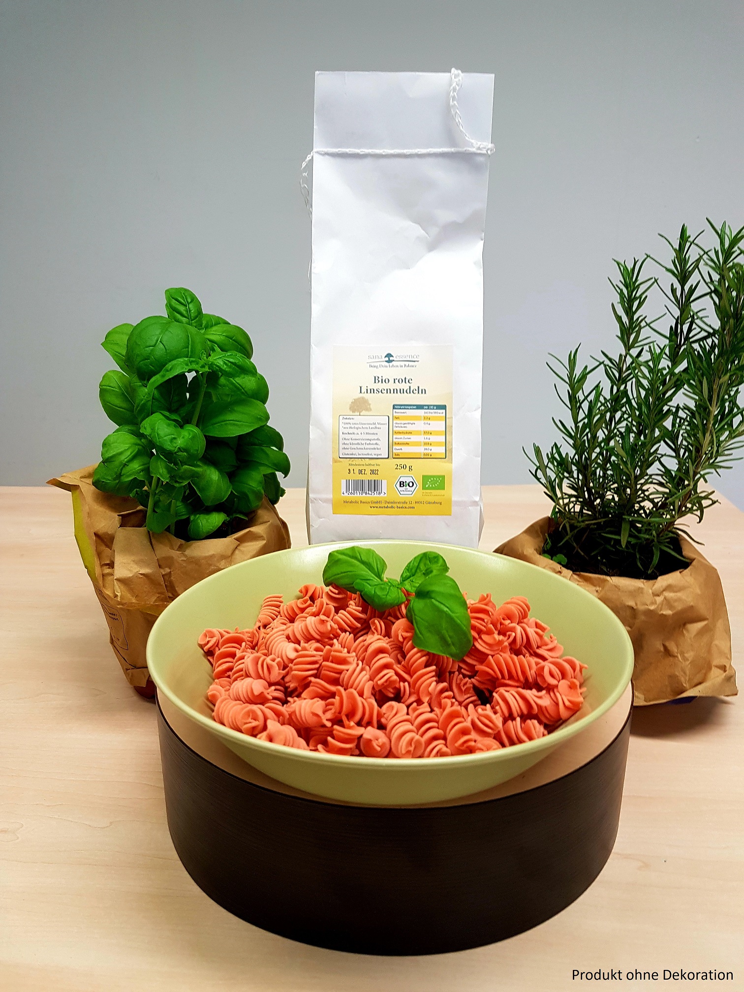 Sana Essence Bio Rote Linsennudeln (Spiralen) Linsenspirelli mit Deko