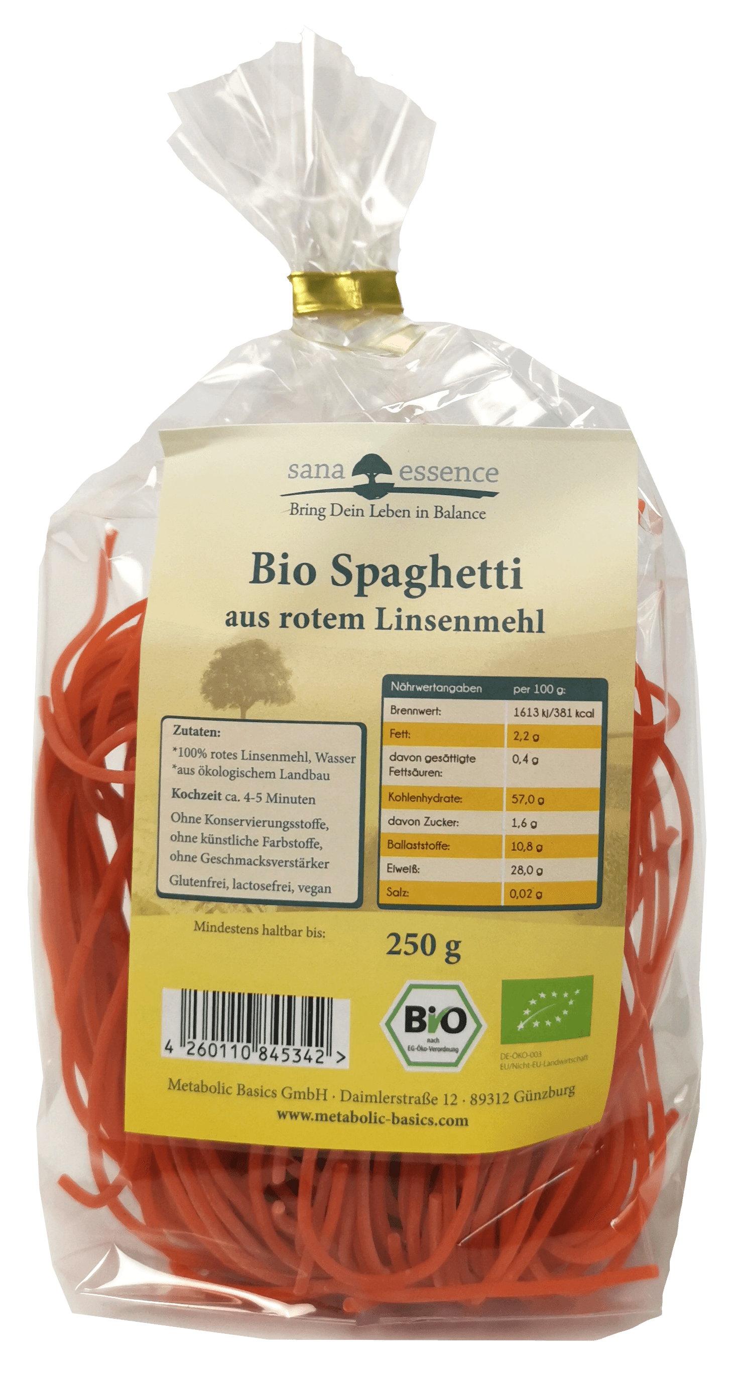 Bio Spaghetti aus rotem Linsenmehl