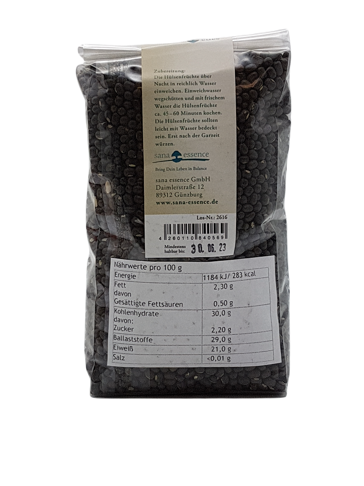 Schwarze Urid Bohnen Urid Bohnen Rückseite