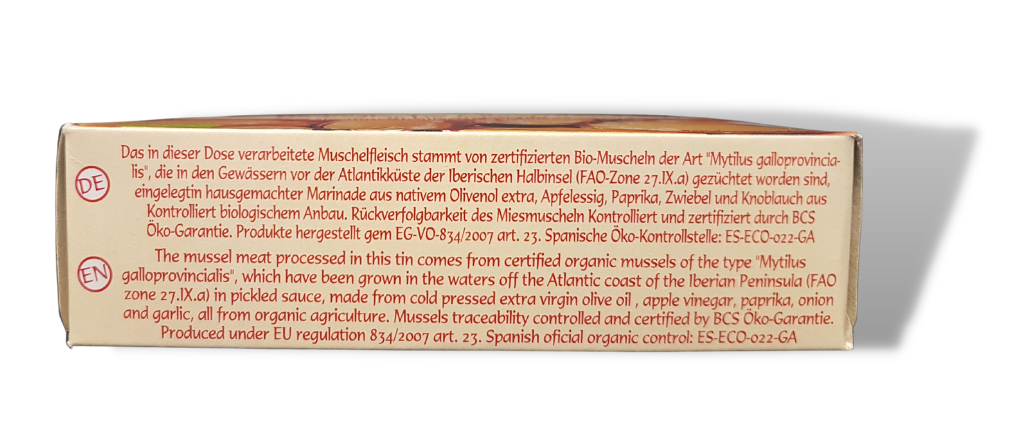 Pan do Mar Biologische Miesmuscheln in Bio-Marinade Zutaten Mießmuscheln