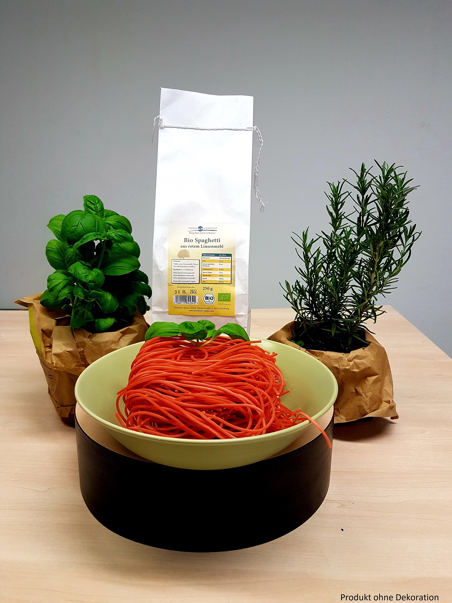 Sana Essence Bio Spaghetti aus rotem Linsenmehl Linsenspaghetti mit Deko