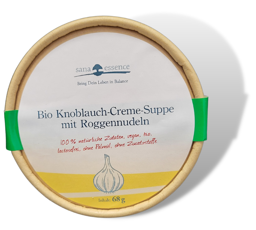 Bio Knoblauch-Creme-Suppe mit Roggennudeln