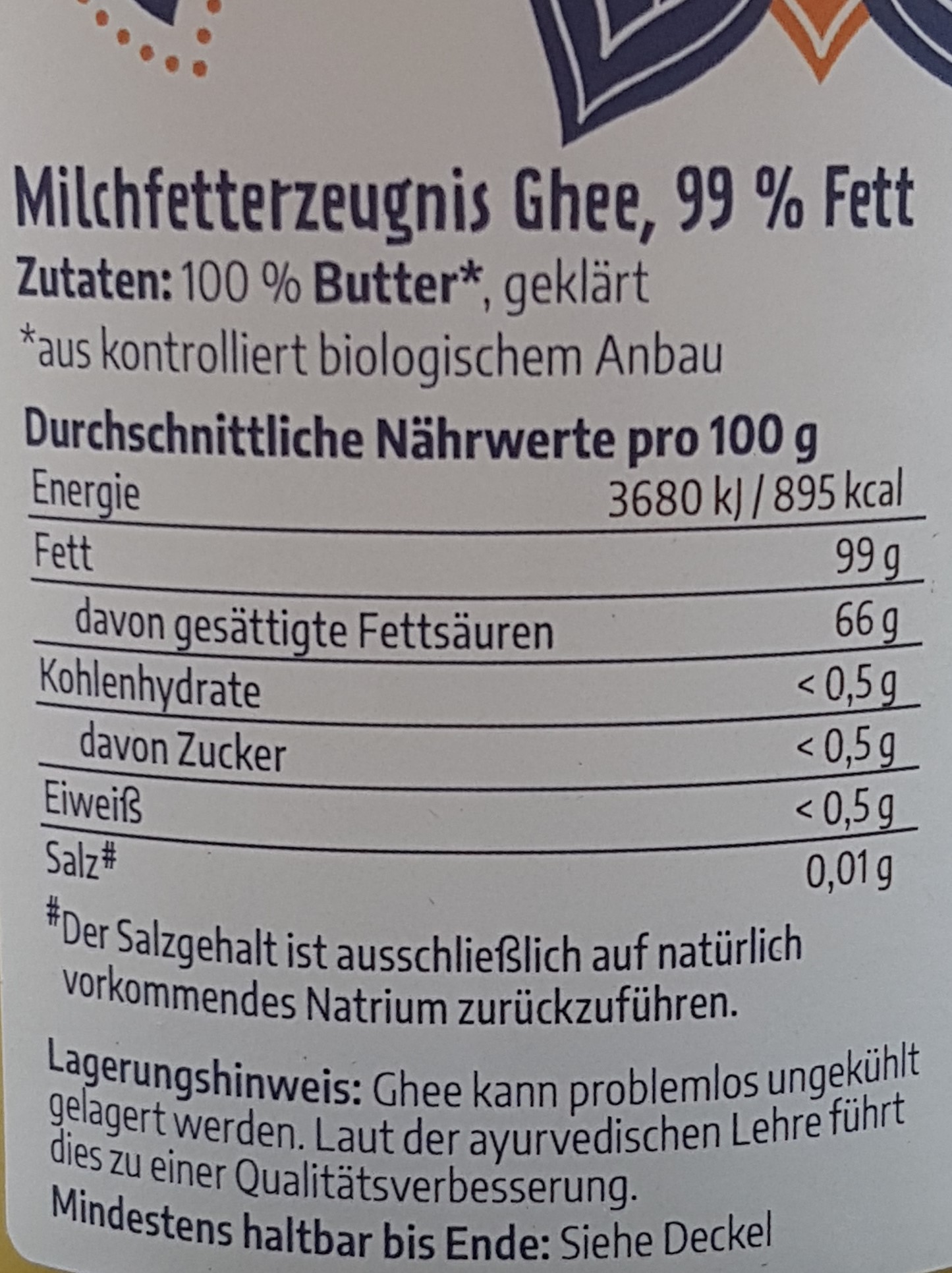 Bio Ayurvedisches Ghee Ghee-Butterfett-Glas