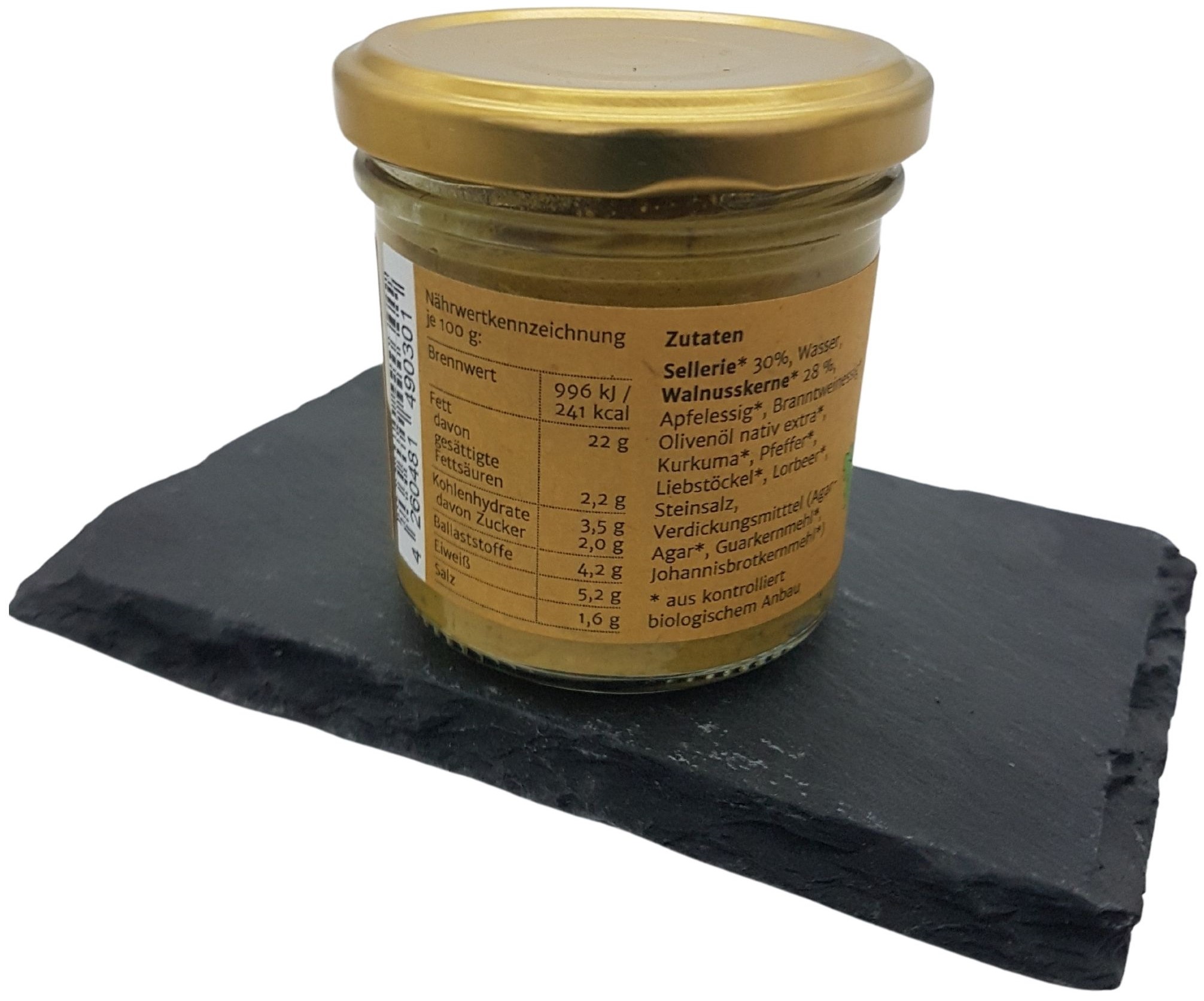 Vegannett- Aufstrich Sellerie Walnuss mit 28% Walnussmus, 135 g Vegannett Sellerie rückseite